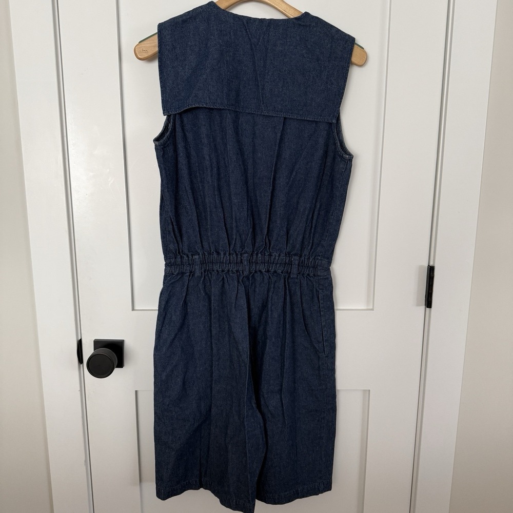Vintage 90s Denim Sailor Collar Romper Culotte Jumpsuit Cotton Womens 12